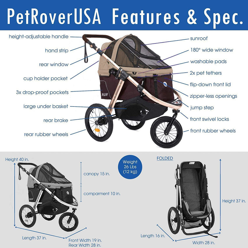Jogging Sports Stroller with Comfort Rubber Wheels/Zipper-Less Entry/1-Hand Quick Fold/Aluminum Frame for Small/Medium Dogs. Cats and Pets (Green Camo)