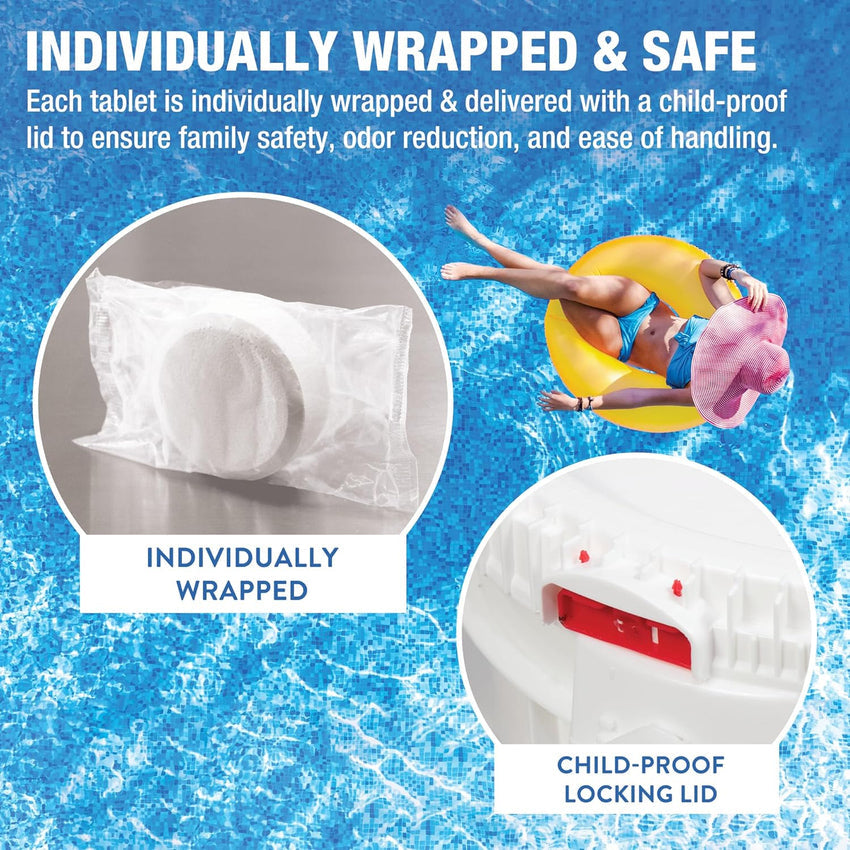 Doheny's 3 Inch Stabilized Chlorine Tablets | Pro-Grade Pool Sanitizer. Long Lasting. Slow Dissolving. 99% Pure Tri-Chlor. Individually Wrapped - 50lb
