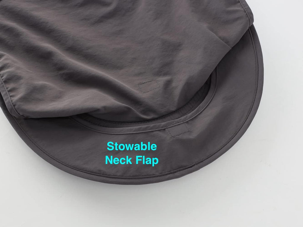 Mesh Sun Hat / Wide-Brim Fishing Hat with Neck Flap (Dark Gray)