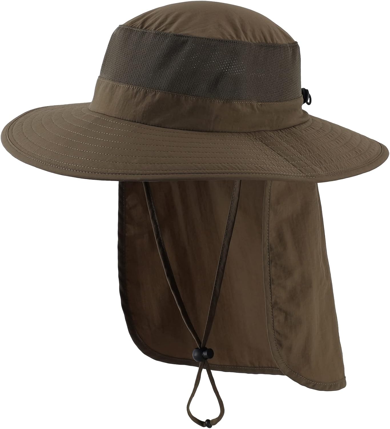 Mesh Sun Hat / Wide-Brim Fishing Hat with Neck Flap (Dark Gray)