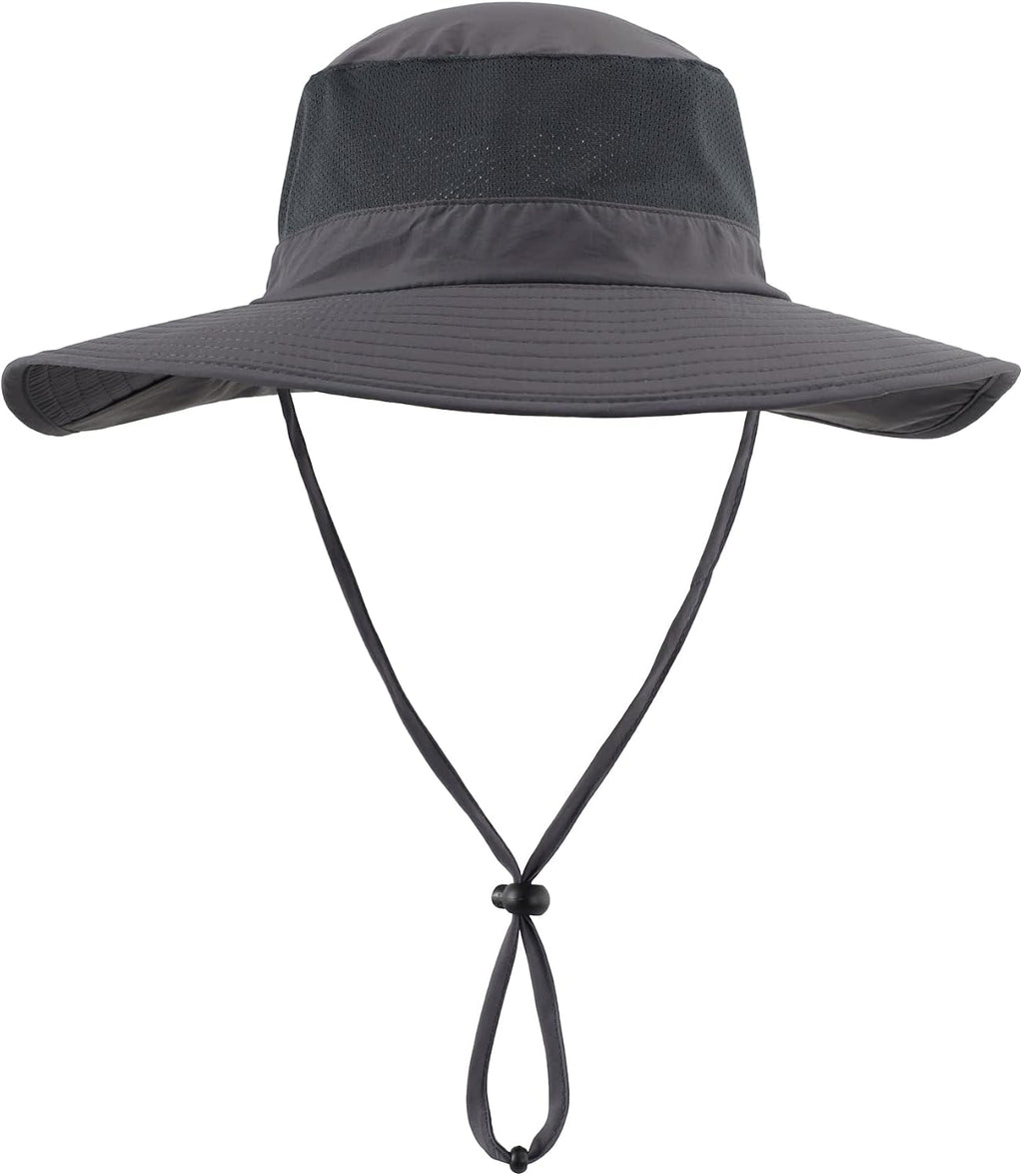 Mesh Sun Hat / Wide-Brim Fishing Hat with Neck Flap (Dark Gray)