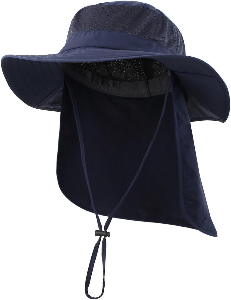Mesh Sun Hat / Wide-Brim Fishing Hat with Neck Flap (Dark Gray)