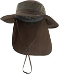 Mesh Sun Hat / Wide-Brim Fishing Hat with Neck Flap (Dark Gray)