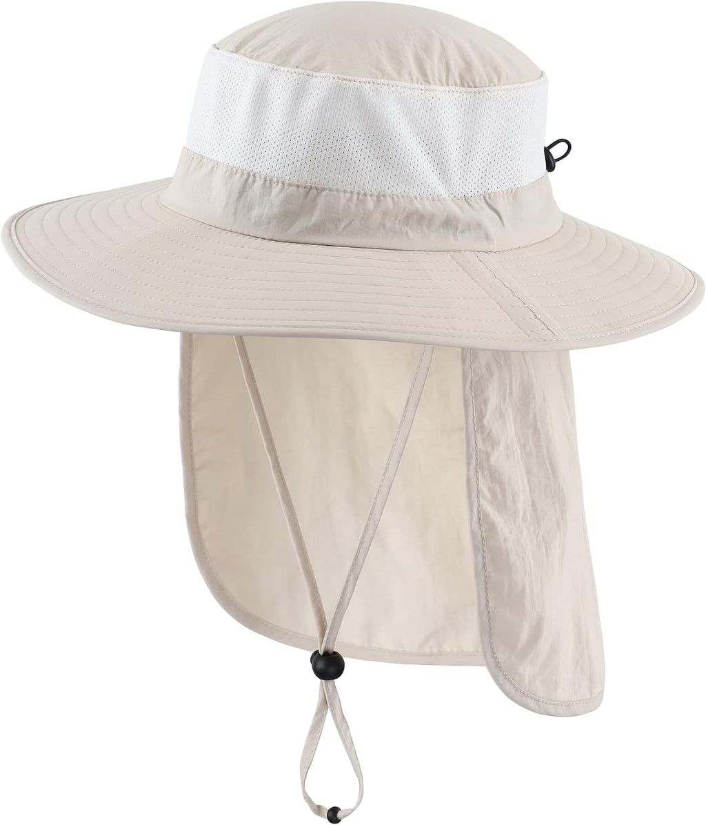 Mesh Sun Hat / Wide-Brim Fishing Hat with Neck Flap (Dark Gray)
