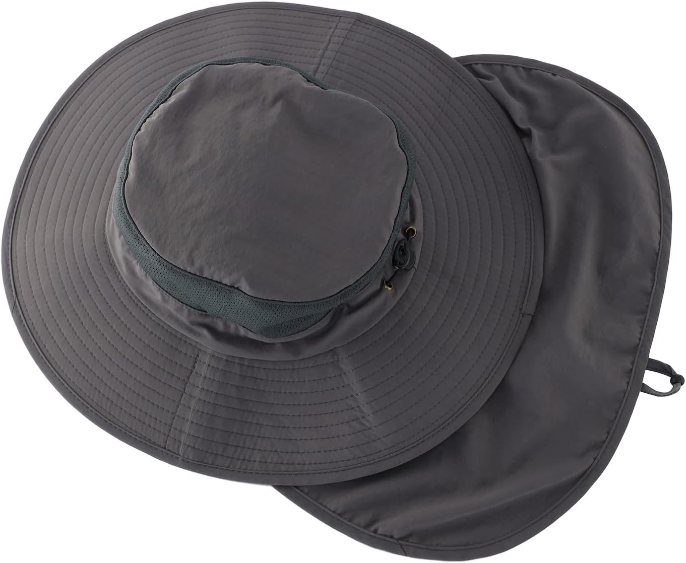 Mesh Sun Hat / Wide-Brim Fishing Hat with Neck Flap (Dark Gray)