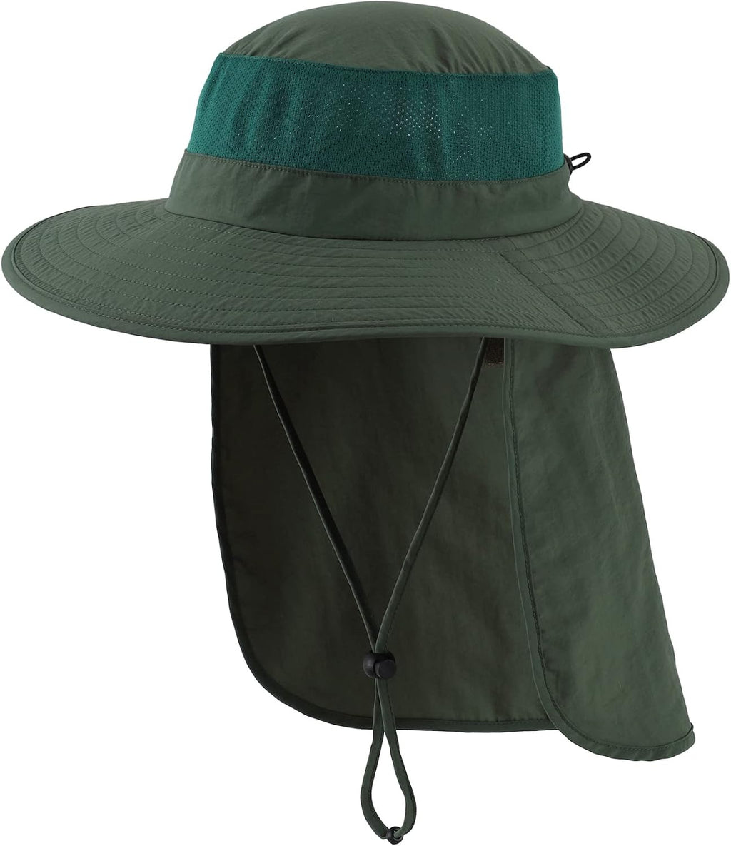 Mesh Sun Hat / Wide-Brim Fishing Hat with Neck Flap (Dark Gray)