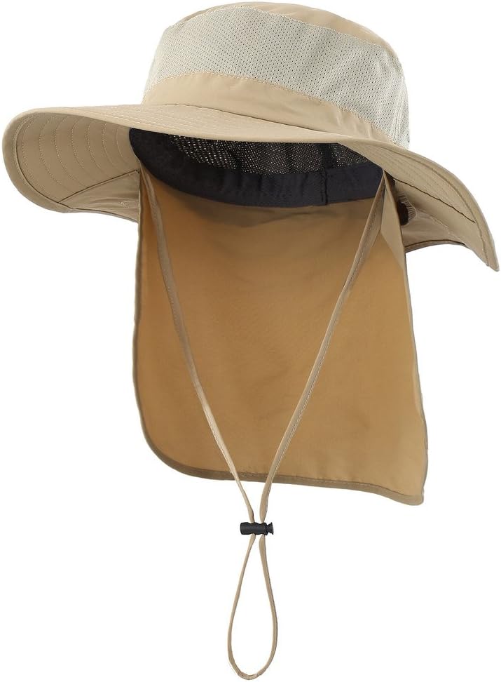 Mesh Sun Hat / Wide-Brim Fishing Hat with Neck Flap (Dark Gray)