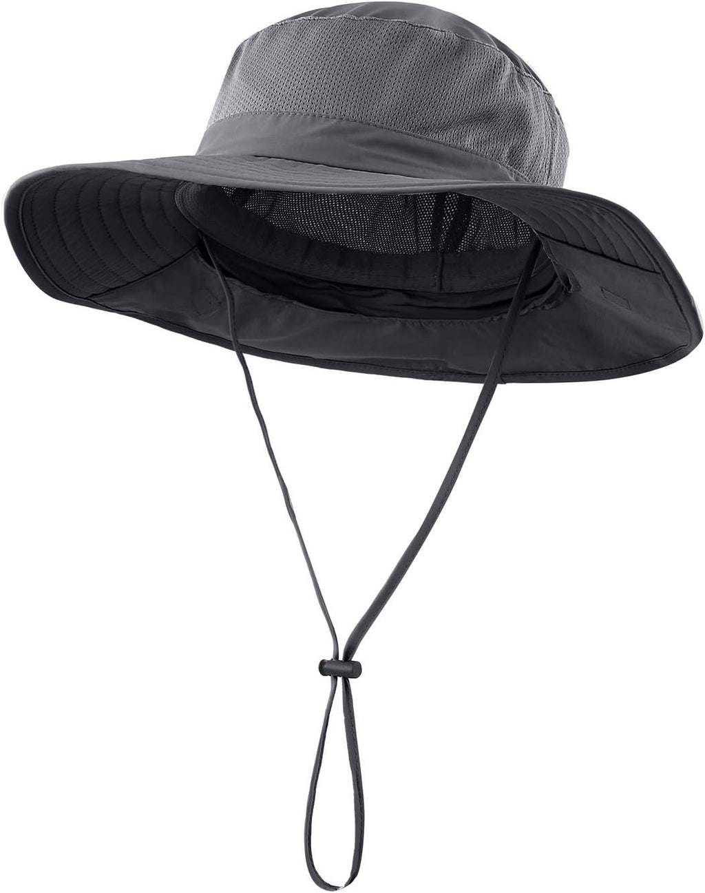 Mesh Sun Hat / Wide-Brim Fishing Hat with Neck Flap (Dark Gray)