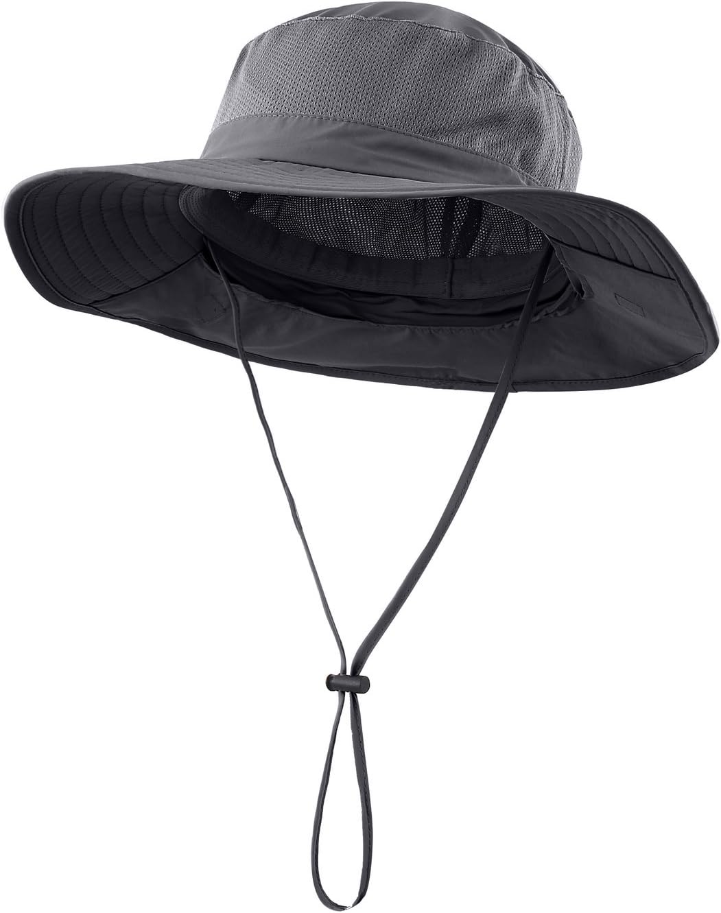 Mesh Sun Hat / Wide-Brim Fishing Hat with Neck Flap (Dark Gray)