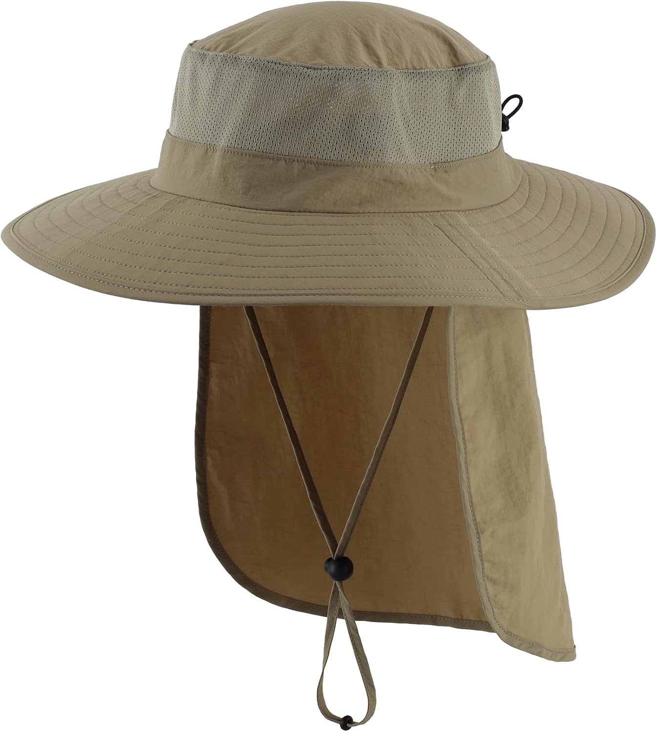 Mesh Sun Hat / Wide-Brim Fishing Hat with Neck Flap (Dark Gray)