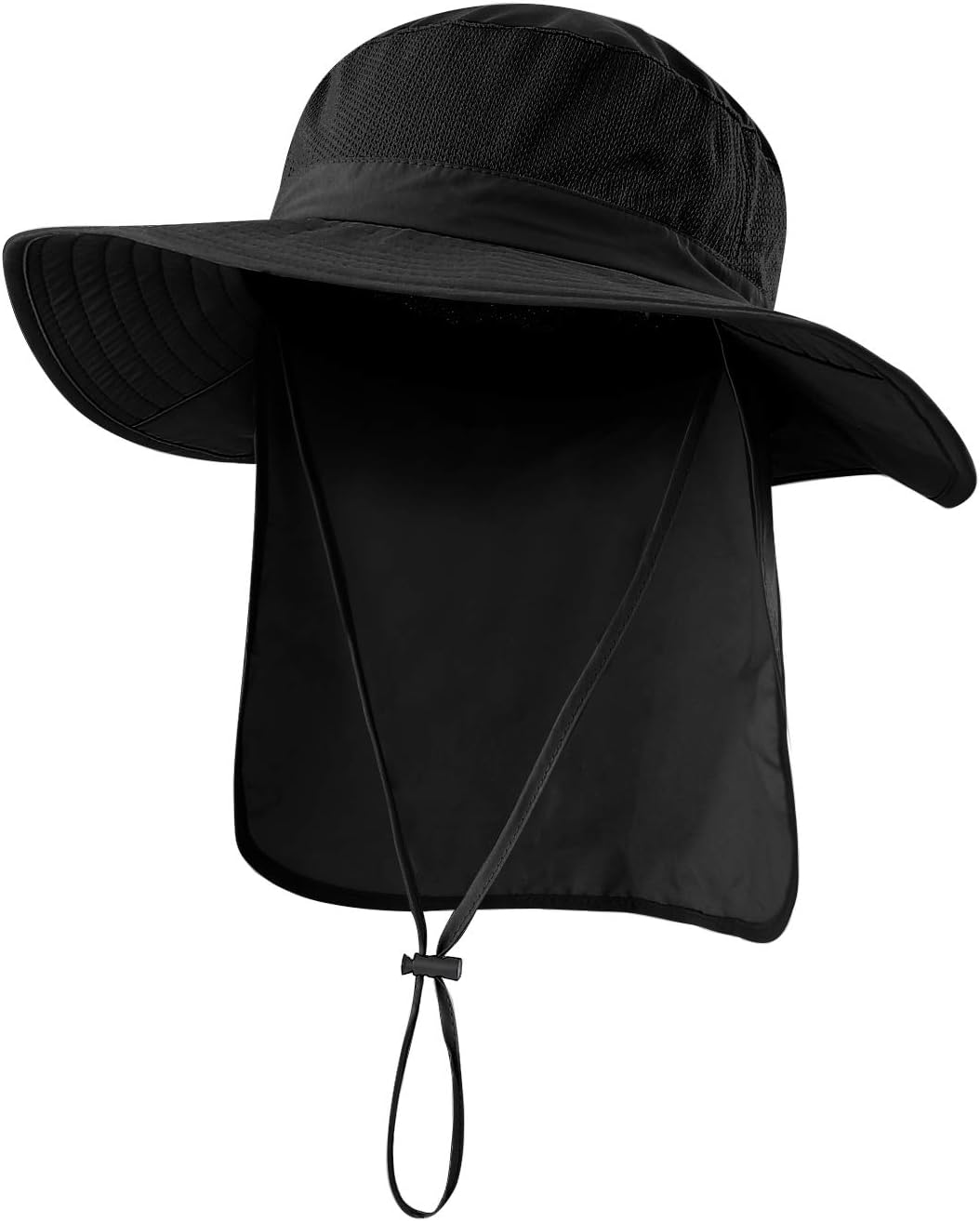 Mesh Sun Hat / Wide-Brim Fishing Hat with Neck Flap (Dark Gray)