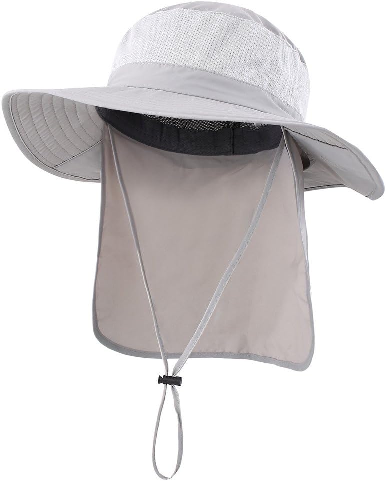 Mesh Sun Hat / Wide-Brim Fishing Hat with Neck Flap (Dark Gray)