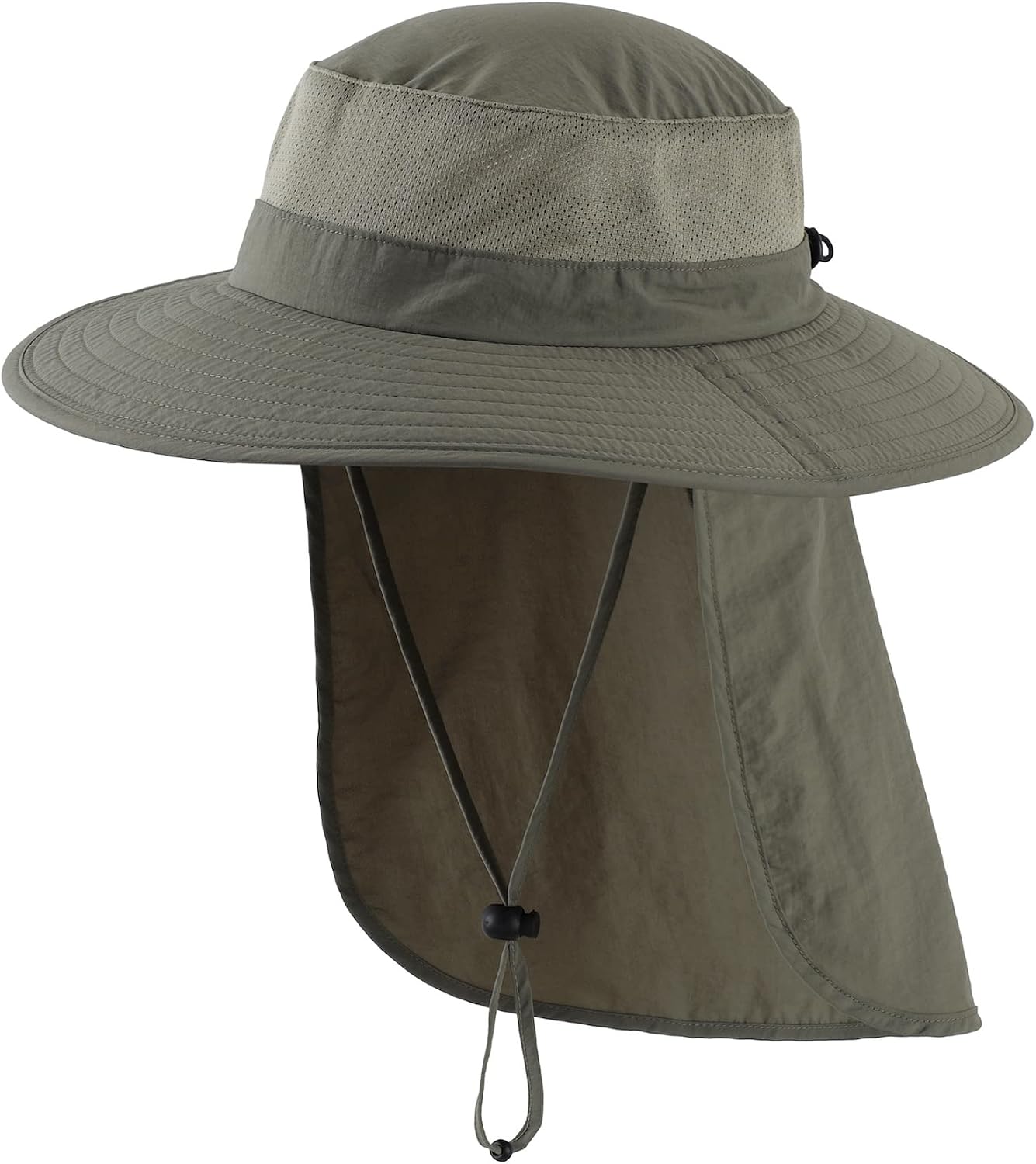 Mesh Sun Hat / Wide-Brim Fishing Hat with Neck Flap (Dark Gray)