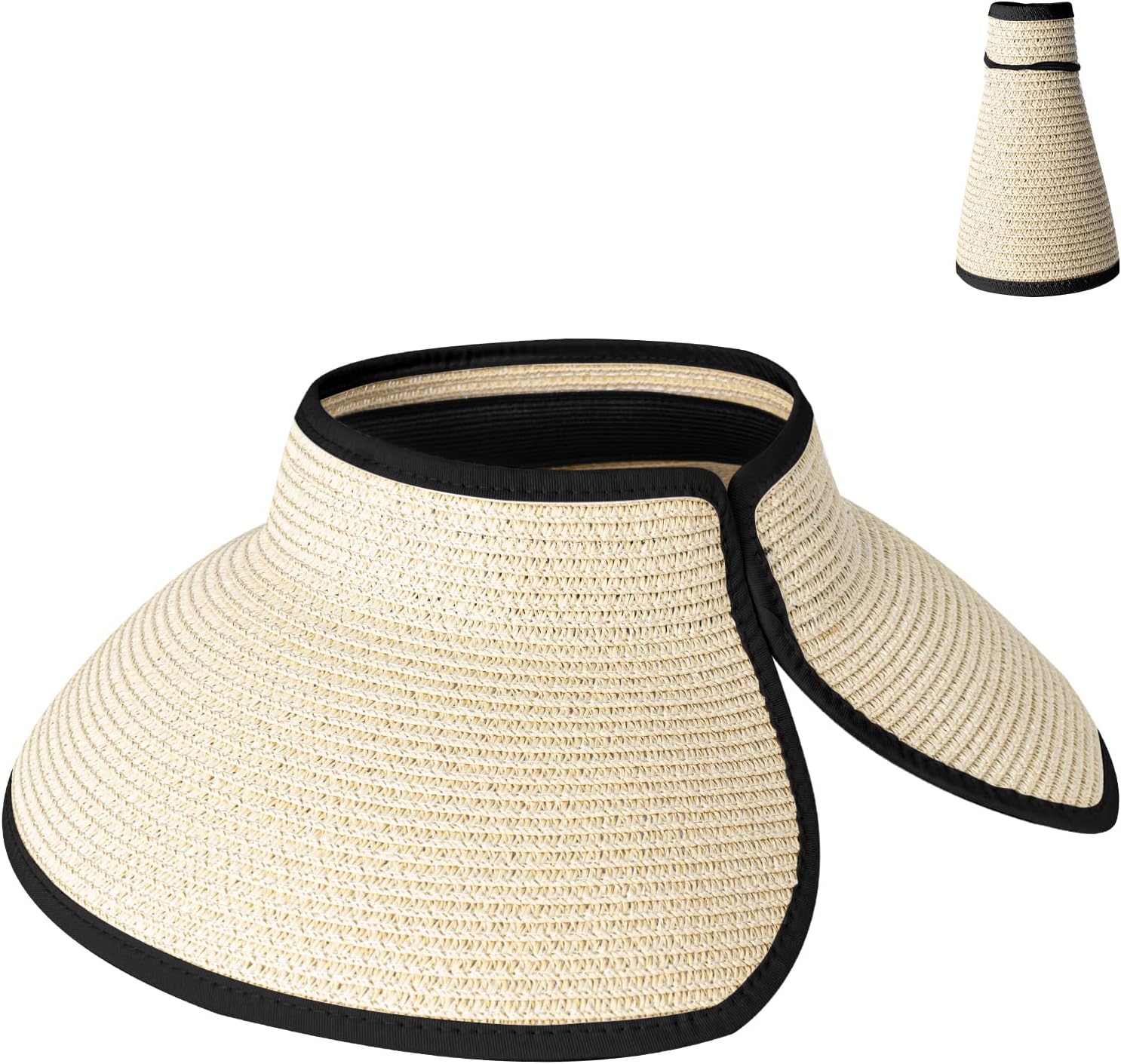 Wide-brimmed straw beach hat; hat designed for ponytails