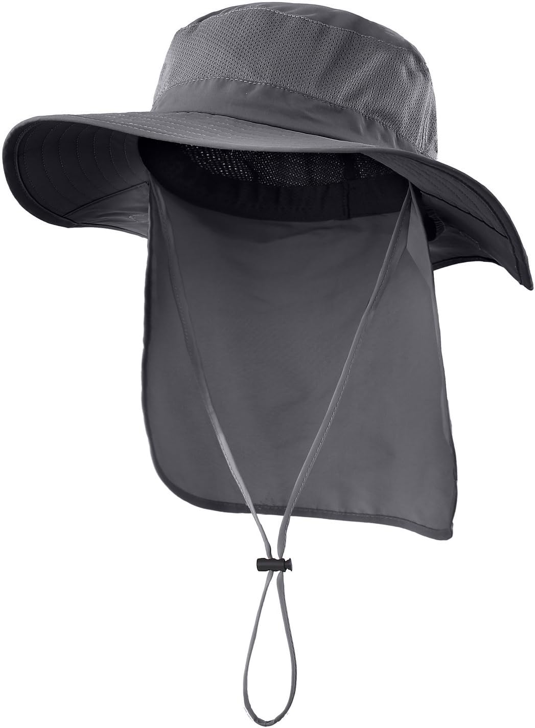 Mesh Sun Hat / Wide-Brim Fishing Hat with Neck Flap (Dark Gray)