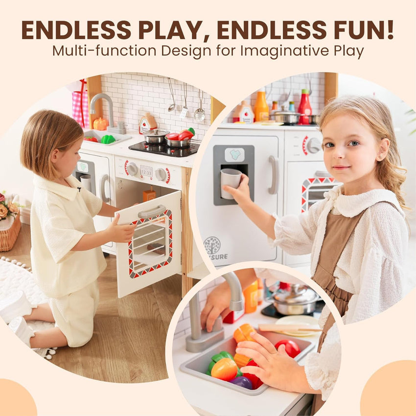 Play Kitchen for Kids - Toy Kitchen Set for Toddlers with Realistic Lights and Sounds. Kids Kitchen Playset with Abundant Toy Food Set