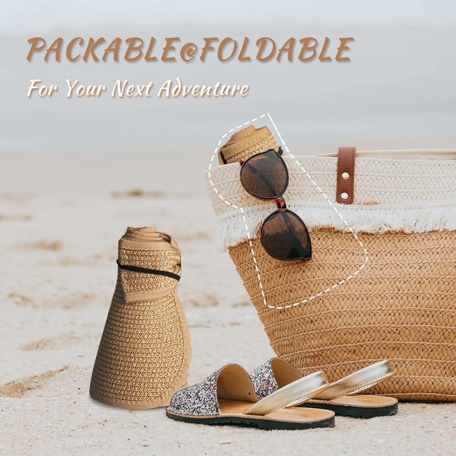 Wide-brimmed straw beach hat; hat designed for ponytails