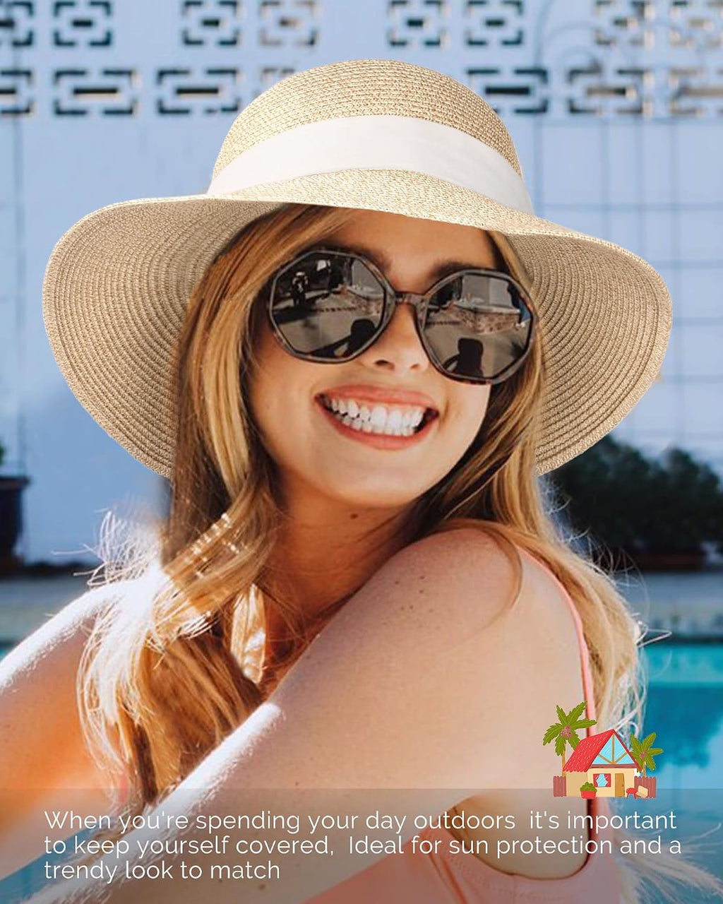 Women's straw sun hat for the beach