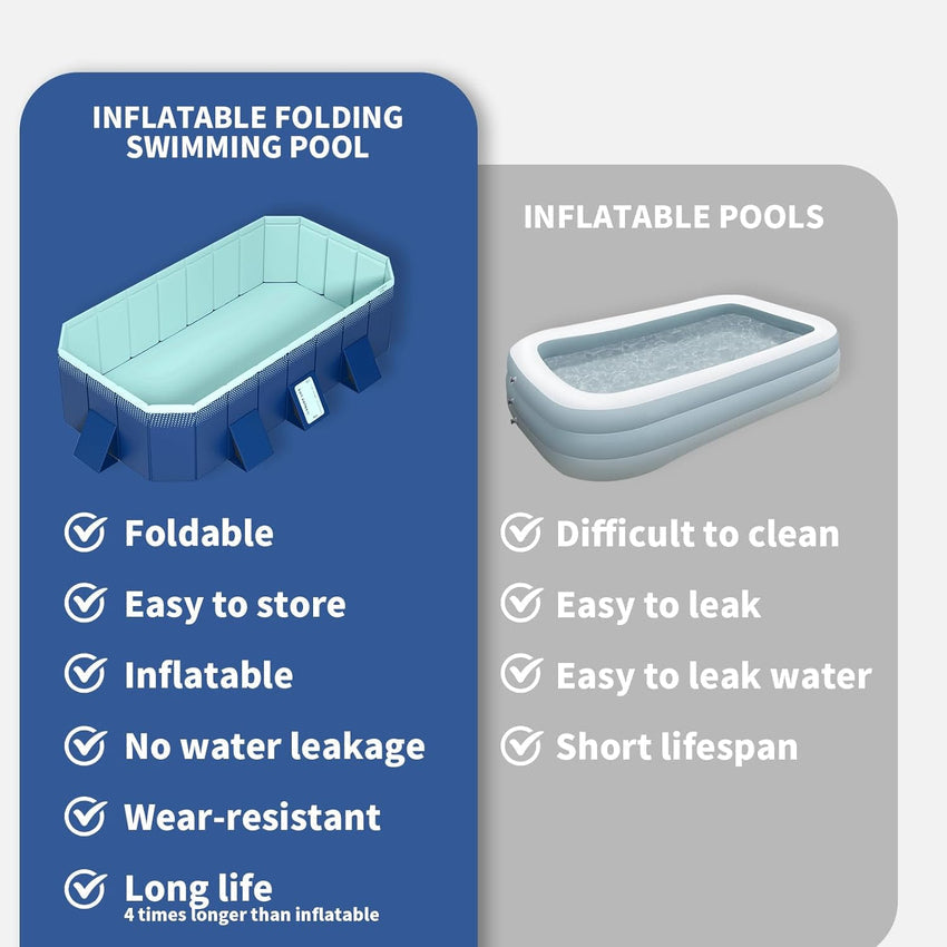 Foldable Non-Inflatable Kids' and Adults' Outdoor Swimming Pool - Hard Plastic Shell. Kid Pool for Backyard Dog Pools (158 x 76 x 20)
