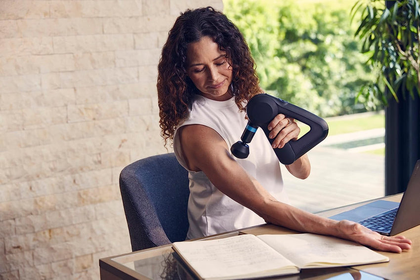 TheraGun Elite Ultra-Quiet Percussion Massage Gun for Deep Tissue Muscle Pain Relief. Handheld Electric Massager Perfect for Neck. Back. and Full Body Tension. Bluetooth and USB-C Charging. 5th Gen