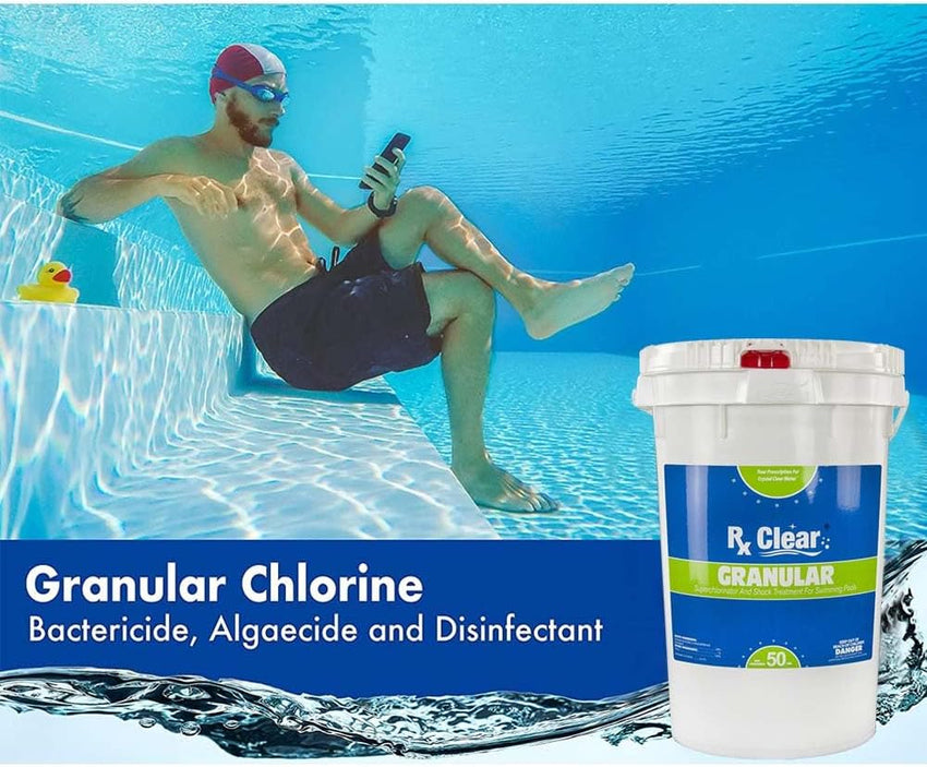 Clear Stabilized Granular Chlorine | One 50-Pound Bucket | Use As Bactericide. Algaecide. and Disinfectant in Swimming Pools and Spas | Fast Dissolving and UV Protected